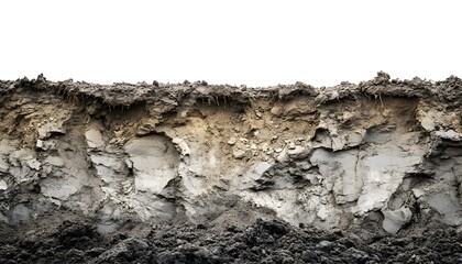 Detailed view of earth layers, various textures and colors.