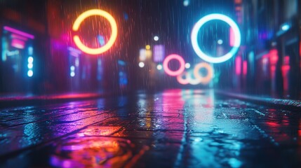 Fototapeta premium Neon city street at night