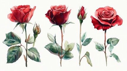 A Collection of Beautiful Red Roses in Various Stages of Blooming, Showcasing Natural Beauty and Vibrant Colors for Art and Design Projects