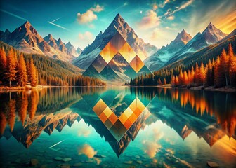 Surreal Teal & Orange Diamond Lake Reflection in Mountains - Stock Photo