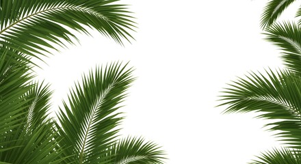 Palm Fronds Frame on White Background for Tropical Design