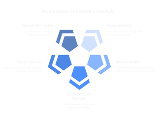   Pentagon Shape Diagram of Healthy Principle: A minimalistic visual diagram of a five-point shape design featuring a central focus.