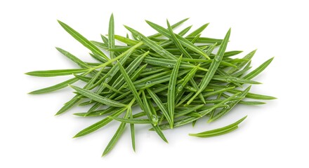 Fototapeta premium Pile of Fresh Green Leaves with Water Droplets Isolated on White