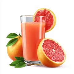 Glass of grapefruit juice isolated on white background with slices, for breakfast, healthy drinks.