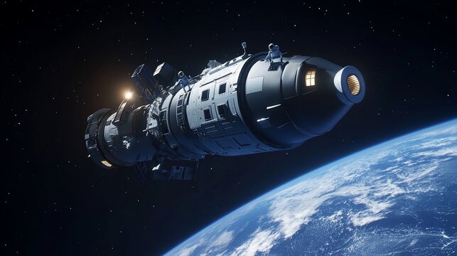International Space Station orbiting the earth with astronauts on it