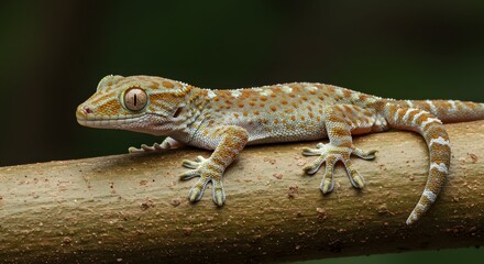 Naklejka premium Spotted Gecko Resting on a Branch Close-up Still