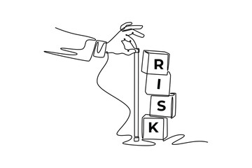  Risk management concept. Single line draw design. Vector graphic illustration