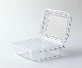 Clear plastic food container with hinged lid, ideal for takeout or storage