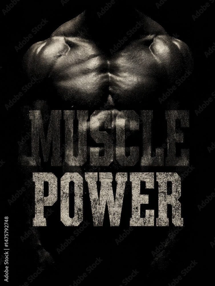 Aufkleber bold typographic design featuring the phrase muscle power over a background of rippling abdominal mu