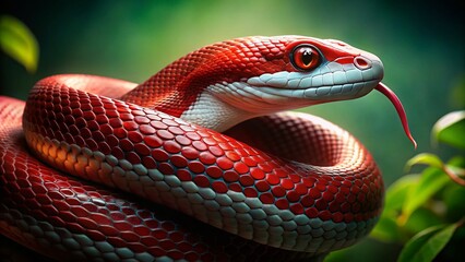 Fototapeta premium Vibrant Red Snake with Striking White Face - High-Resolution Stock Photo