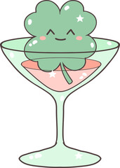 Patrick s Day Celebration with Retro Shamrock, Hats, Four-leaf Clovers Hand Drawn design