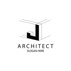 Letter J 3D logo architect for architecture and construction company