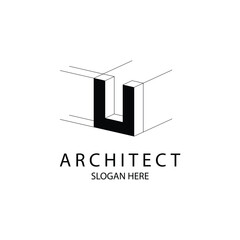 Letter U 3D logo architect for architecture and construction company