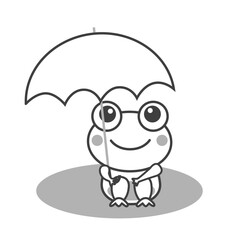 傘を差すかわいいカエルのイラスト