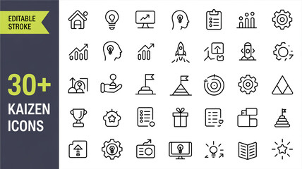 A set of 30 minimalist line art icons arranged in a 6x5 grid format