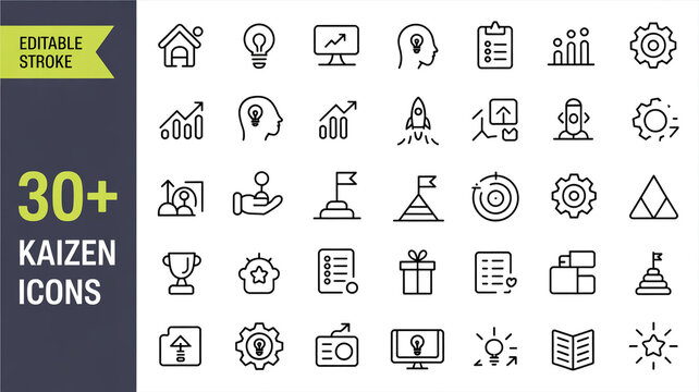 A set of 30 minimalist line art icons arranged in a 6x5 grid format