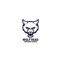 wolf head emblem line logo design vector