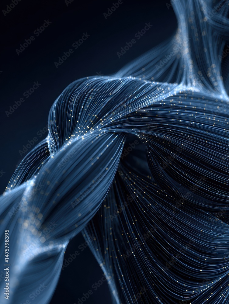 Aufkleber Abstract Lines Intertwine to Represent Muscle Groups in Dark Blue, Creating a Dynamic Visual of Strength and Form