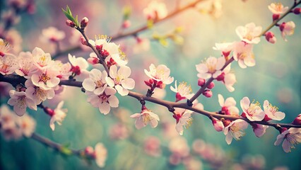 Obraz premium Vintage Spring Apricot Blossom Branch - Delicate Pink Flowers & Soft Light