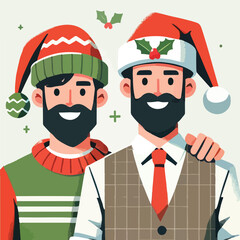 vector image of adult wearing christmas hat