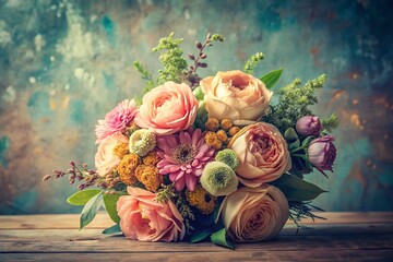 Vintage Style Photo: Beautiful Bouquet of Colorful Flowers
