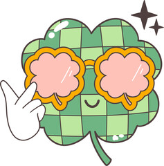 Patrick s Day Celebration with Groovy Leprechaun, glasses of beer, pots with gold, horseshoes and coins, lucky car elements Hand Drawn design