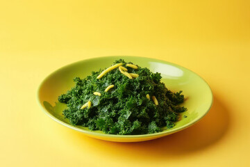 Delicious Seaweed Salad: Cozy Corner Food Photography with Pale Yellow Background and Natural Light