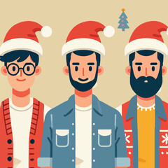 vector image of adult wearing christmas hat