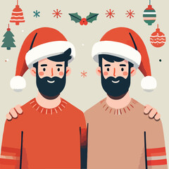 vector image of adult wearing christmas hat