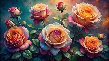 Vintage Watercolour Roses: Full Bloom Botanical Portrait