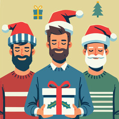 vector image of adult wearing christmas hat