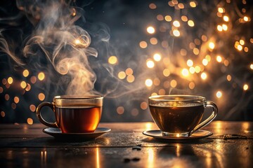 Obraz premium Warm Drinks Night Photography: Cozy Coffee & Tea in Cups