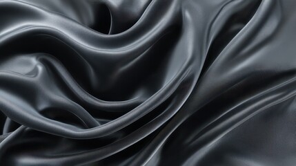 Fototapeta premium Elegant dark gray silk fabric drapes and folds gracefully creating a luxurious and sophisticated texture.
