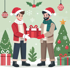 vector image of adult wearing christmas hat