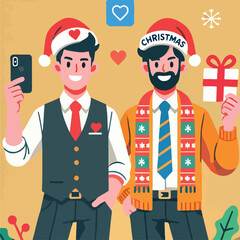 vector image of adult wearing christmas hat