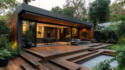 Contemporary Home with Seamless Indoor-Outdoor Transition and Lush Garden