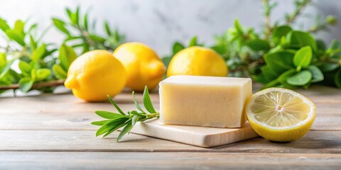 A bar of soap sits atop a small table