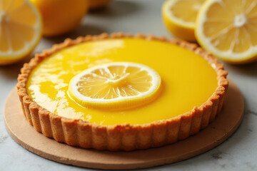Tempting Lemon Tart: Clean Food Photography with Sunset Window Light and Cream Background