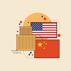 Global trade USA China shipping containers international commerce vibrant design