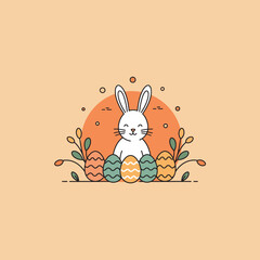 Happy Easter bunny with colorful eggs cheerful spring celebration design