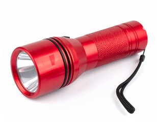 Red flashlight on white backdrop. 
