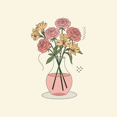 Elegant roses and alstroemerias in a glass vase a delightful bouquet for your home decor