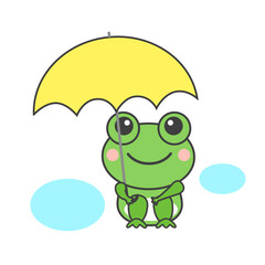 傘を差したかわいいカエルのイラスト