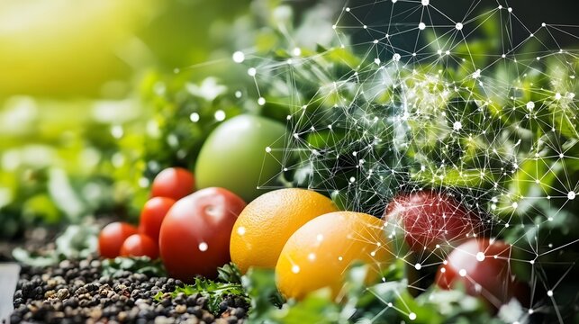 Fresh produce showcased with digital network overlay. - Powered by Adobe