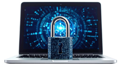Digital Security Concept with Lock on Laptop Background