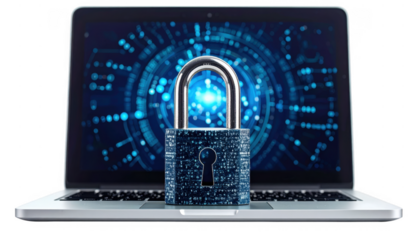 Digital Security Concept with Lock on Laptop Background