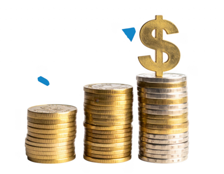 Stacked Gold Coins with Dollar Sign Symbolizing Wealth and Investment