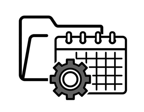 Folder Icon with Calendar and Gear Symbol Representing Organization