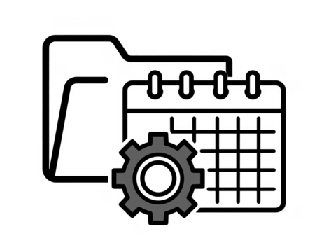 Folder Icon with Calendar and Gear Symbol Representing Organization