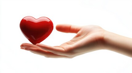 Fototapeta premium Red Heart in a Woman s Hand on White Background